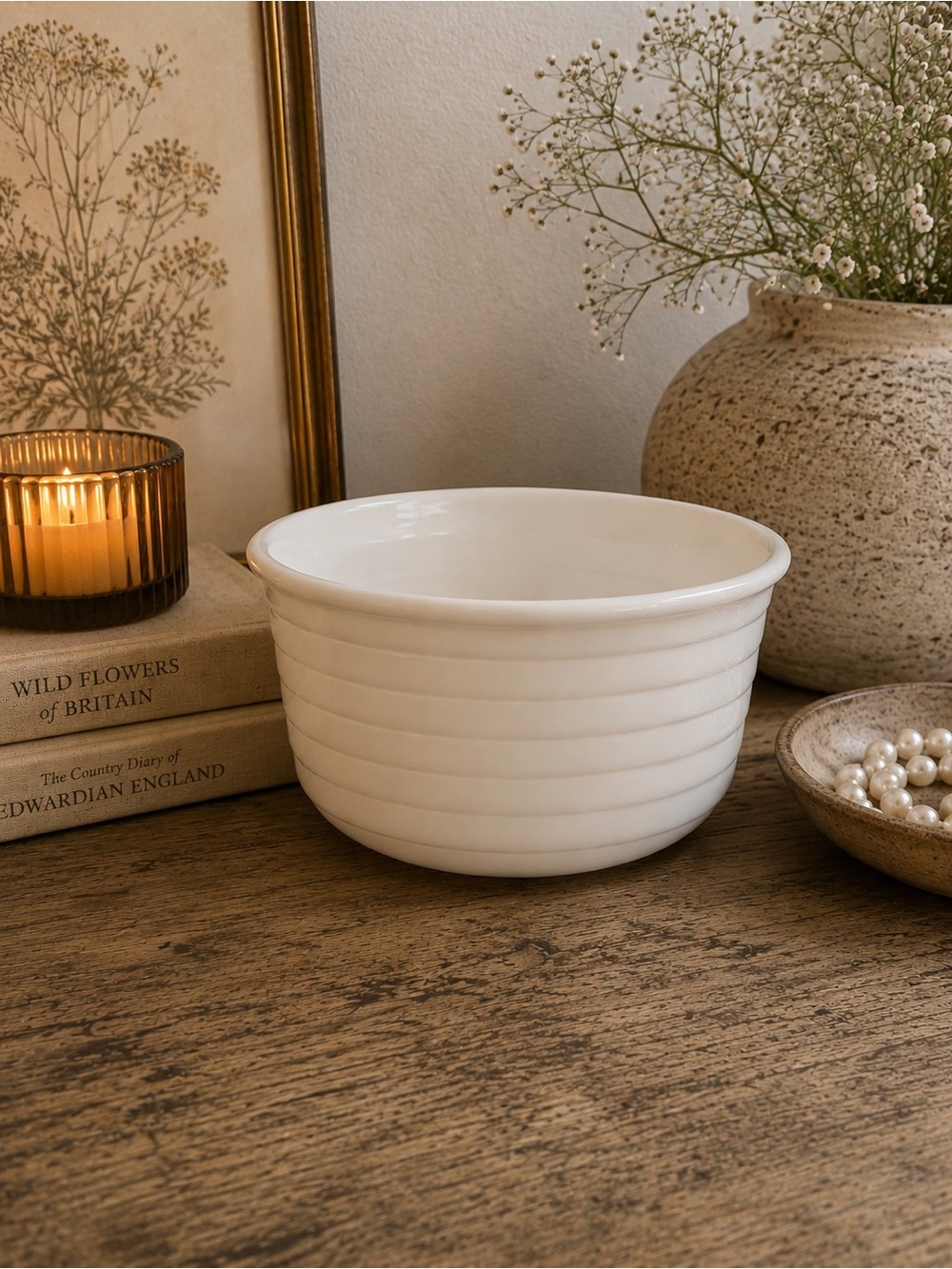 Vintage White Ribbed Milk Glass Mixing Bowl